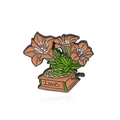 Vintage alloy gramophone brooch with lily flower design and Love script engraving - Orange Lily Gramophone Style (CC2215)