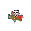 Cute panda flying a red creative helicopter enamel pin with colorful wing details - Panda Pilot (CC2309)
