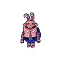 Pink cartoon rabbit enamel pin with school backpack and retro comic style design - Pink Bunny Style (CC553)