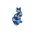 Broche chat en émail avec ciel étoilé, lune et nuages bleus sur fond violet - Style de Chat de Ciel Étoilé (CC2328)