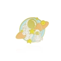Cartoon astronaut and rocket enamel pin with space stars and orange planet design - Astronaut Rocket Exploration Style (CC046)