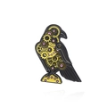 Spilla corvo steampunk in smalto nero con ingranaggi meccanici e cappello rosa - Stile Uccello Meccanico (CC2127)
