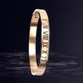 Elegant 6mm wide rose gold titanium steel bracelet featuring engraved Roman numerals design - Roman Numeral Style (32-D-13) / 6mm Width / Rose Gold