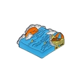 Épingle émaillée 3D représentant une scène de plage tropicale d'Hawaï avec vagues bleues - Style Plage d'Hawaï (CC1342)