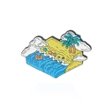 Broche en émail avec vagues de plage tropicale palmiers et motif de bouée de sauvetage - Cc1343