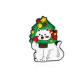 Cartoon-Katze mit grünem Weihnachtsbaum-Hut Emaille-Pin auf weißem Spiegelhintergrund - Weihnachtsbaum Stil Katze (CC2390)