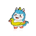 Cartoon Einhorn Emaille-Anstecknadel mit blauen Haaren und gelber Gummiente für den Sommer - Einhorn Katze Mit Gummiente (CC2343)