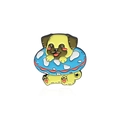 Kreative Emaille-Anstecknadel mit Mops und blauem gepunktetem Schwimmring-Motiv - Mops Mit Blauem Schwimmring (CC2344)