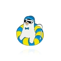 Cartoon Emaille Anstecknadel Weiße Katze mit Sonnenbrille und Schwimmring Strand - Eisbär Mit Gelbem Schwimmring (CC2345)