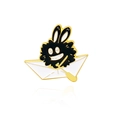 Emaille broche van een zwart balpersonage roeiend in een wit papieren bootje van goud - Roetmannetje in Papieren Boot Stijl (CC695)
