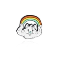 Broche en émail nuage blanc avec bras musclés soulevant un badge arc-en-ciel coloré - Style Nuage Musclé Arc-en-Ciel (CC1587)
