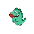 Épingle en émail vert représentant un petit dinosaure cracheur de feu mignon et coloré - Style Dinosaure Cracheur de Feu (CC958)