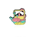Teapot enamel pin featuring pink lotus and green seed pods in an elegant floral design - Lotus Teapot Style(CC2400)