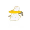Spilla in smalto con coniglio bianco cartone animato con cappello di paglia e una zappa - Coniglio con cappello e zappa (CC291)