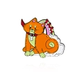 Spilla smaltata Shiba Inu arancione con collana di ossa e dettaglio spada - Cane Arancione Seduto (CC2386)