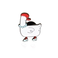 Spilla in smalto anatra bianca con cappello rosso e collana di perle su sfondo bianco - Stile Oca Bianca (CC410)