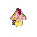 Broche en émail poussin mignon avec chapeau champignon rose et cœur sur fond blanc - Poussin Champignon Bonnet Rose (CC2269)