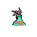 Elegant floral vase brooch with pink blossoms and teal bottle in enamel metal finish - Sakura Vase Style(CC2402)