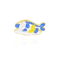 Artistic blue and yellow enamel koi fish brooch with golden trim on white background - Abstract Texture Style (CC1300)