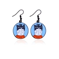 Orecchini a gancio con gatto carino e ciondoli rotondi blu con gattino colorato - Gatto con Camicia Arancione su Sfondo Blu (RH893)