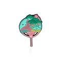 Japanese fan enamel pin featuring cherry blossoms and pine tree in pink and green - Japanese Fan Style(CC2403)
