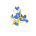 Blue koi fish enamel brooch wearing boots and holding umbrella in gold metal finish - Walking with Umbrella Style (CC1302)