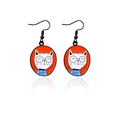 Orecchini a gancio con gatto bianco su sfondo arancione e occhiali neri - Gatto con Occhiali Camicia Blu Sfondo Arancione (RH895)