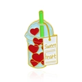 Cartoon-Emaille-Anstecknadel mit blauem Eisteeglas, roten Herzen und Sweet Heart Schrift - Herz Getränkebecher Stil (CC673)