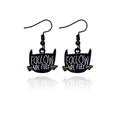 Orecchini a gatto nero stile punk con testo Follow My Feet e dettagli verdi - Gatto Nero con Lettere Inglesi (RH902)