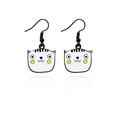 Orecchini a gatto bianco carino con fard giallo e ganci in smalto nero - Gatto Bianco con Occhi Chiusi e Guance Rosa (RH905)