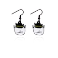 Orecchini a forma di gatto bianco con corona nera e scritta MEEOCW in smalto - Gatto Bianco con Corona e Lettere (RH906)