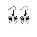 Orecchini a forma di gatto cartone animato bianco e nero con occhiali da sole - Gatto Nero con Baffi Verdi (RH910)