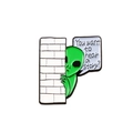Creative green alien enamel pin with You want to hear a story text on white bricks - Alien Storytelling Style / Peeping Alien Style (CC121)