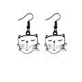Orecchini a gatto a fumetti bianchi e neri con ganci su sfondo bianco pulito - Gatto Bianco con Occhi Socchiusi e Bocca Piccola (RH912)