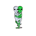 Creative green alien enamel pin featuring a cute hugging ghost cartoon design - Aliens Hugging Style / Hugging Aliens Style (CC122)