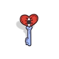Spilla chiave cuore creativa con cuore in smalto rosso e dettagli chiave blu chiaro - Stile di Chiave (CC417)