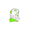 Enamel toilet paper pin with green heart and NEED HELP text on white background - Toilet Paper Heart Style (CC404)