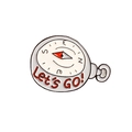 Broche boussole rétro en émail blanc avec inscription rouge Let's GO stylée - Style Boussole (CC857)