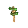 Épingle en émail rétro avec panneau indicateur bois West et East pour sacs et vêtements - Style Panneau (CC858)