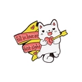 Broche en émail chat blanc mignon avec cœur fléché de Cupidon et ruban jaune - Style Chat Blanc Cœur (CC1032)