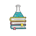 Spilla smaltata scientifica con matraccio chimico su libri colorati vivaci - Stile Flacone da Laboratorio e Libri (CC467)