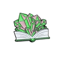 Colorful crystal book enamel pin with green and pink gemstones in black outline - White Book Crystal Style