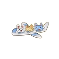 Cartoon enamel plane brooch featuring a white rabbit, orange cat, and blue dog - Animals In Blue White Plane (CC1752)