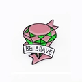 Colorful crystal style enamel pin featuring pink ribbon with BE BRAVE text on green diamond - Pink Ribbon Brave Diamond Style