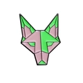 Geometric wolf enamel brooch in green and pink alloy finish for women and friends - Geometric Color Block Fox Head Style