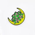 Vibrant enamel pin featuring a yellow crescent moon with colorful crystal cluster design - Yellow Moon Crystal Cluster Style