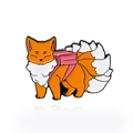 Cartoon nine-tailed fox enamel pin in bright orange and white with pink backpack - Fox with Backpack Style (CC555)