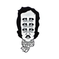 Spilla in smalto Edgar Allan Poe con design del viso surreale a sei occhi in bianco e nero - Stile Ritratto Surrealista a Sei Occhi (CC006)