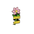 Blumen-Emaille-Brosche mit rosa Blüten und gelbem Band mit Tender not Timid Schriftzug - Rosa Blumenstrauß (TENDER not TIMID)