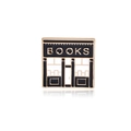 Black and white enamel bookstore brooch with gold outlines and BOOKS lettering - Bookstore Architecture (CC007)